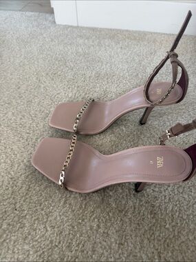 ZARA Pink Chain-Strap High Heel Sandals